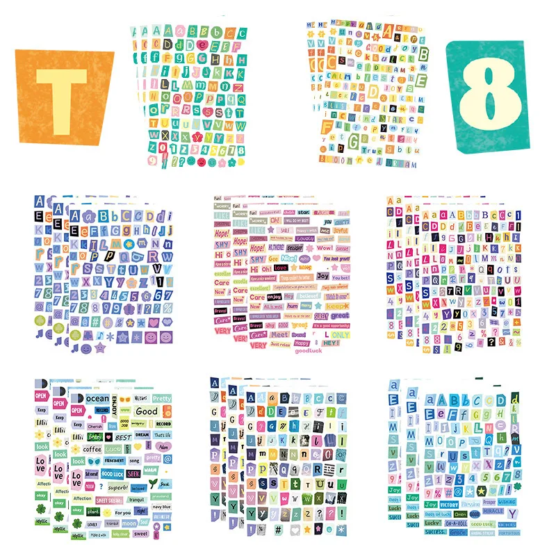 8Pcs Cartoon Numbers Letters DIY Puzzle Waterproof Graffiti Stickers for Skateboard Helmet Reward Journal Decor Decals