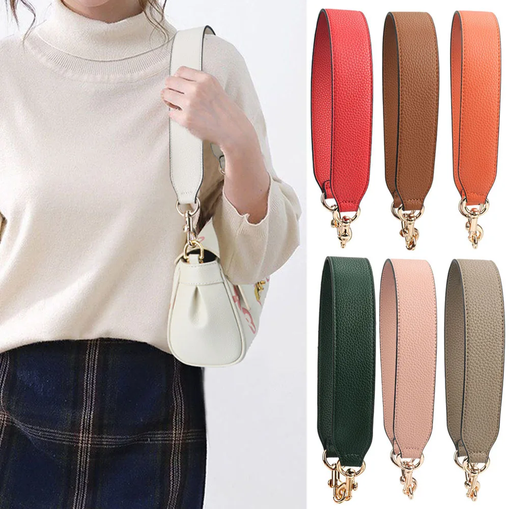 49/58cm Genuine Leather Bag Strap Short Handbag Strap DIY Handles For Women\'s Bags With Golden Buckle Wide Strap For Bag New