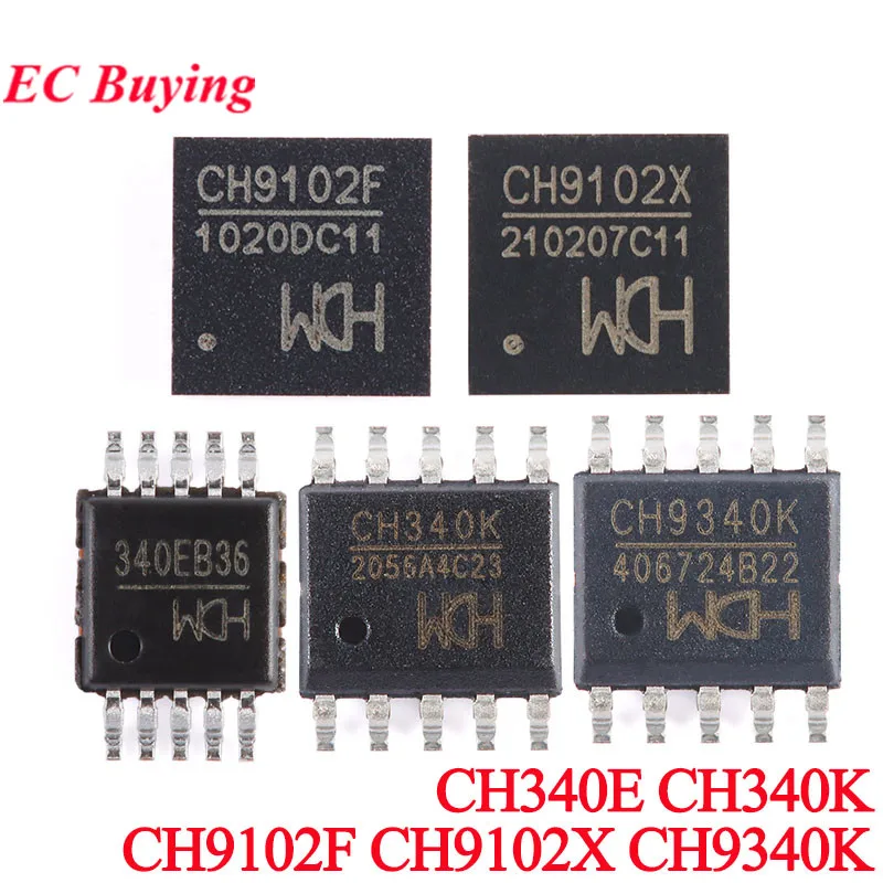 5 unids/lote CH340E MSOP-10 CH340K CH9340K ESSOP-10 CH9102F QFN-24 CH9102X QFN-28 CH340 CH9102 CH9340 SMD USB a puerto serie Chip IC