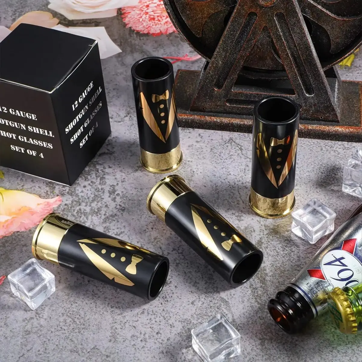 4PCS 12 Gauge Shot Glasses Tequila Shot Glass Glasses Bulk Set of 4 for Groomsmen Man &LICG