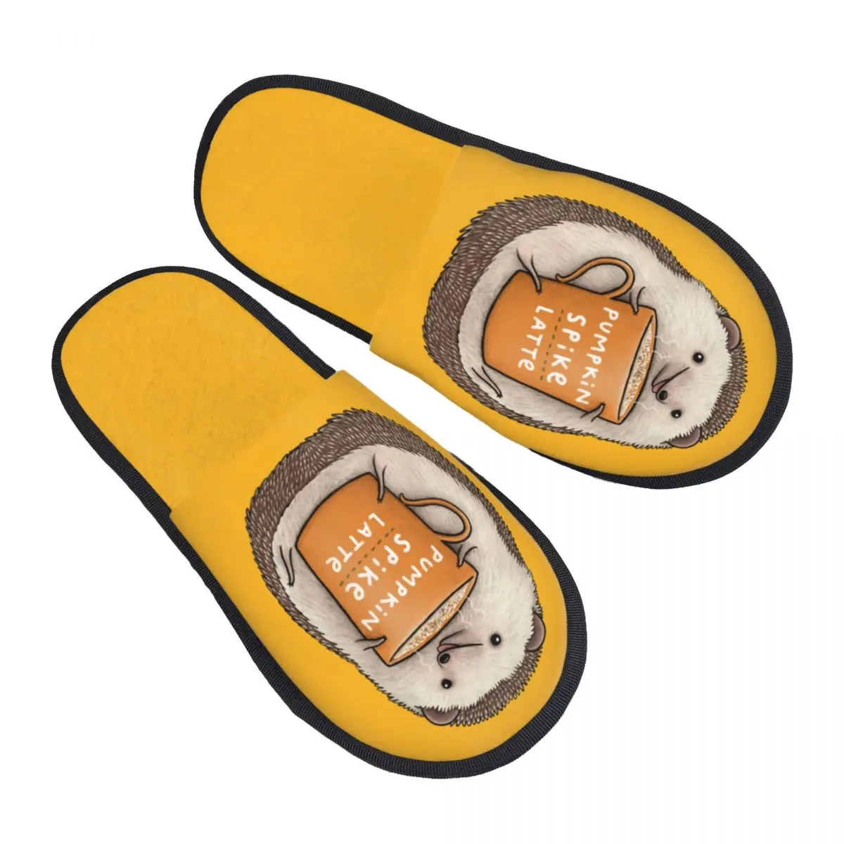 

Custom Pumpkin Spike Latte Hedgehog Cozy Scuff Memory Foam Slippers Women Coffee Tea Spa House Shoes