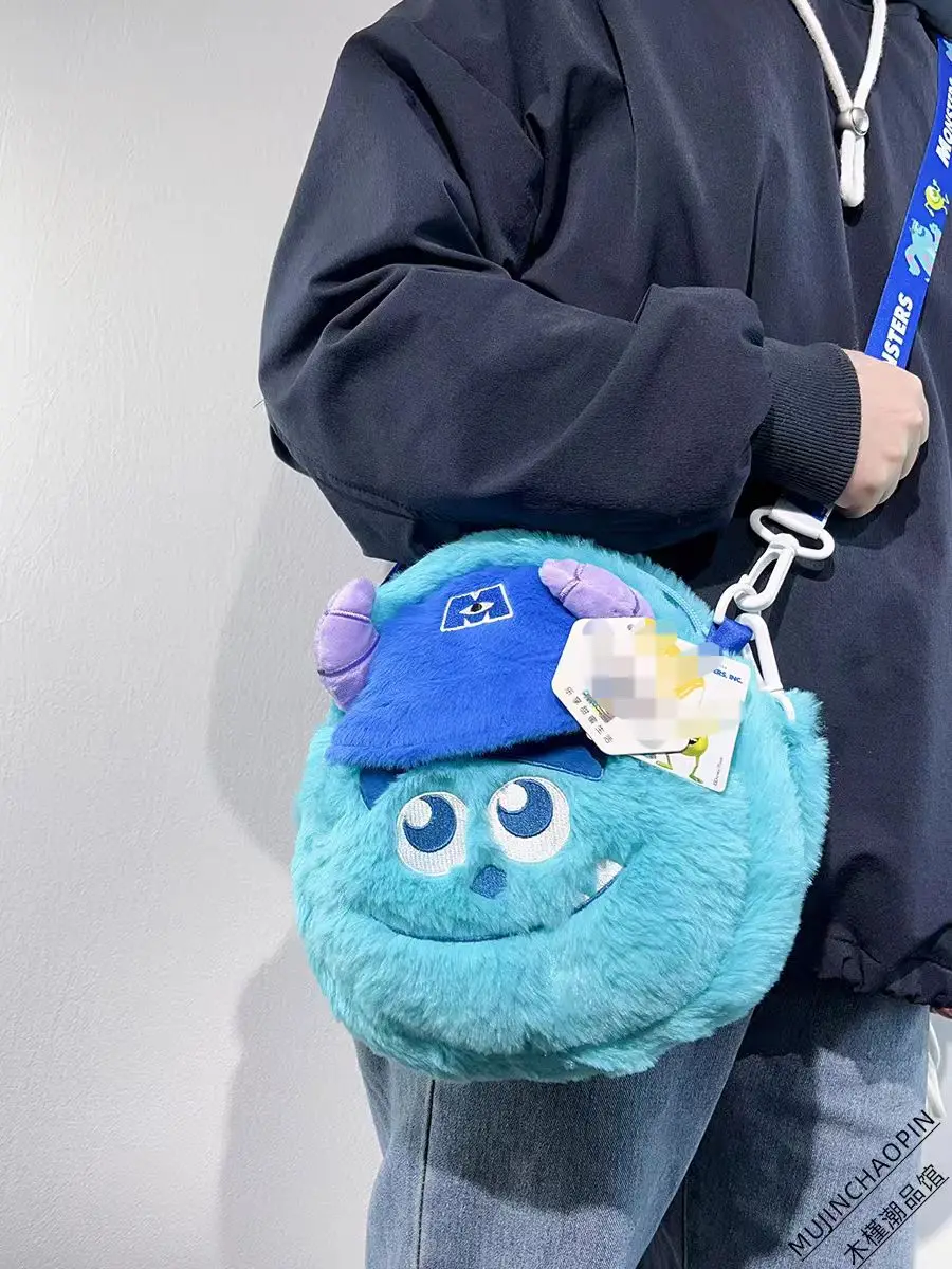 American cartoon blue plush little monster crossbody bag new super cute high appearance level go out leisure handbag