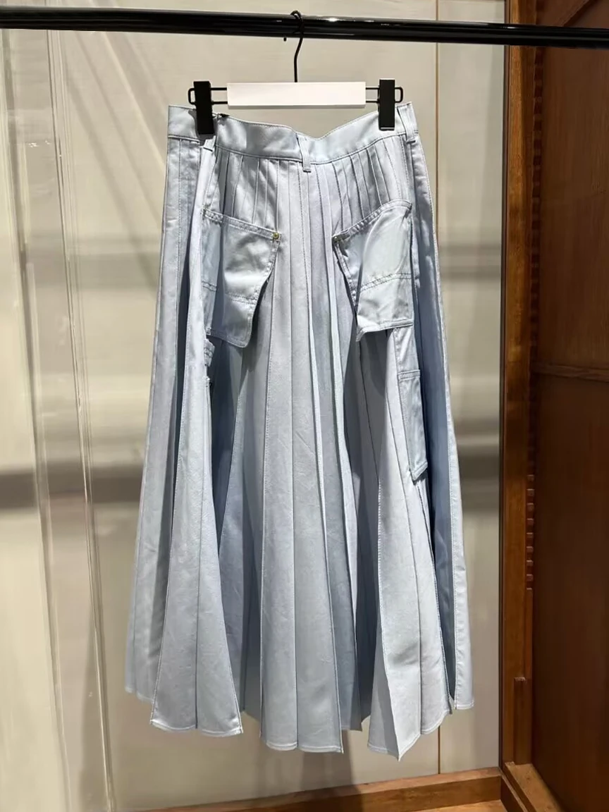 

Spring Summer New High Waist Slimming Pleated Skirt Casual Women's Dr with ket Loose Fit Long Skirts Princ Sl...