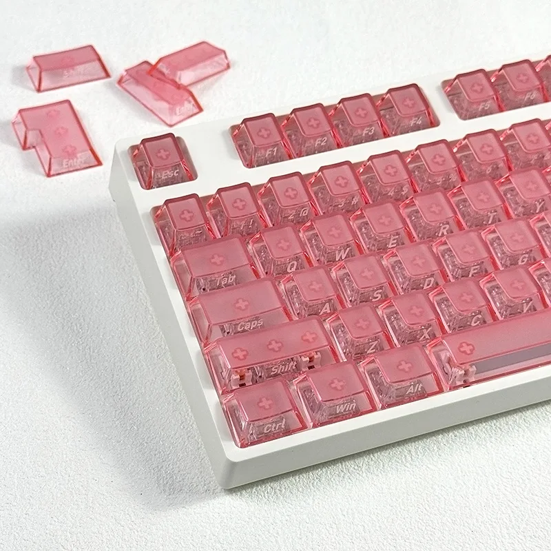 Misty pink original factory side carved keycap small full set 119 keys PC semi transparent DIY boneless position
