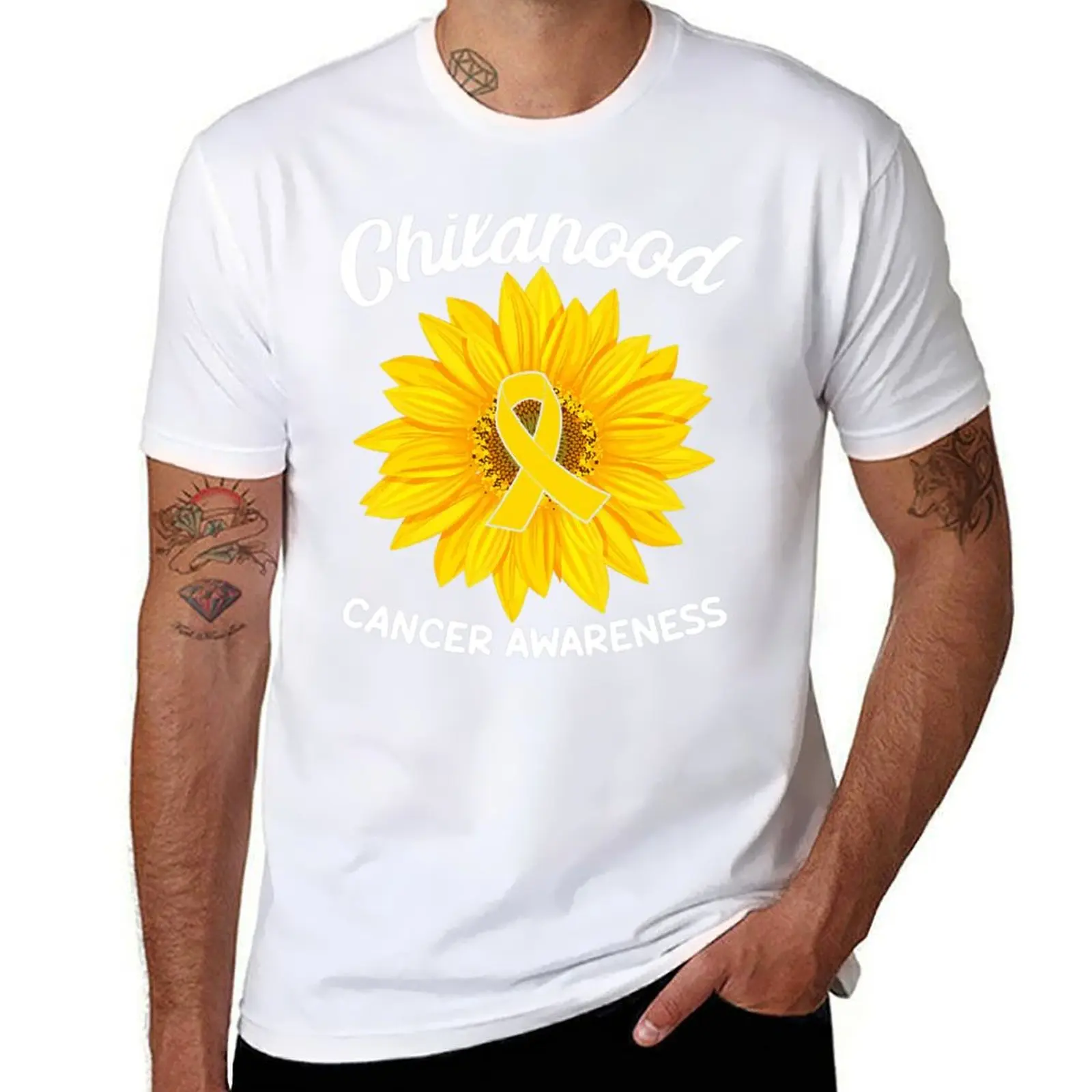 

Sunflower Childhood Cancer Awareness Ribbon Women Girls T-Shirt man t shirt heavy cotton funny t shirts dark humor T-Shirt