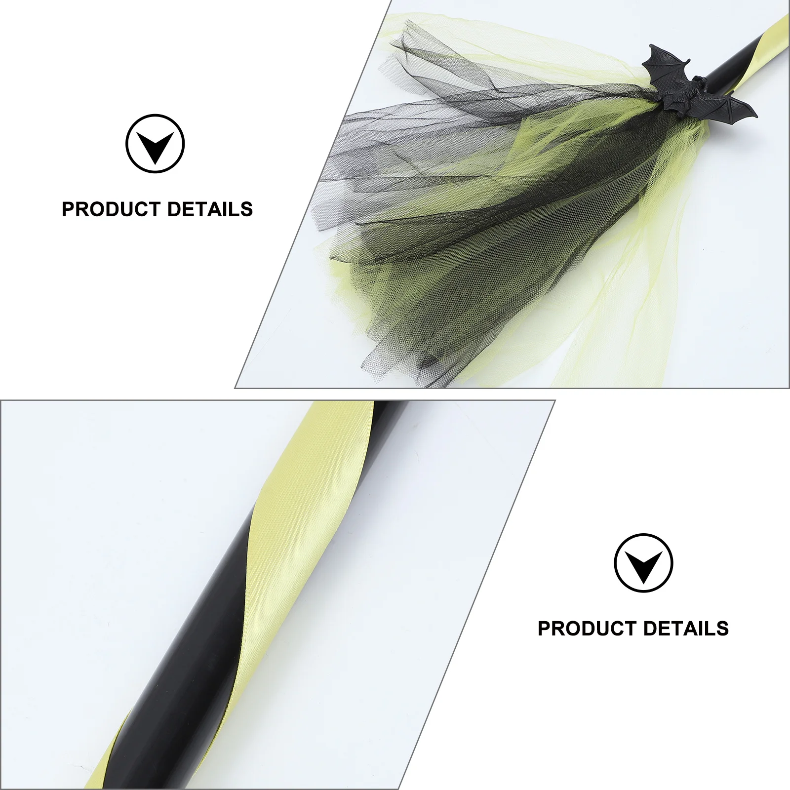 

1Pcs Halloween Bat Broom Ribbon Striped Handle Cosplay Prop Lightweight Portable Halloween Party Decor Ribbon Striped Handle
