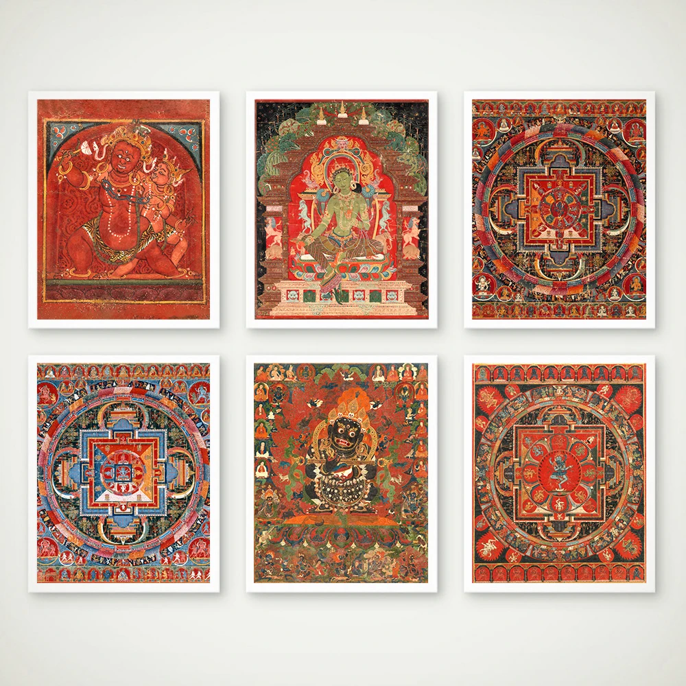 Vintage Tibetan Buddhist Thangka and Mandala Art Prints Abstract Posters Kalachakra Buddhism Wall Pictures Living Room Decor