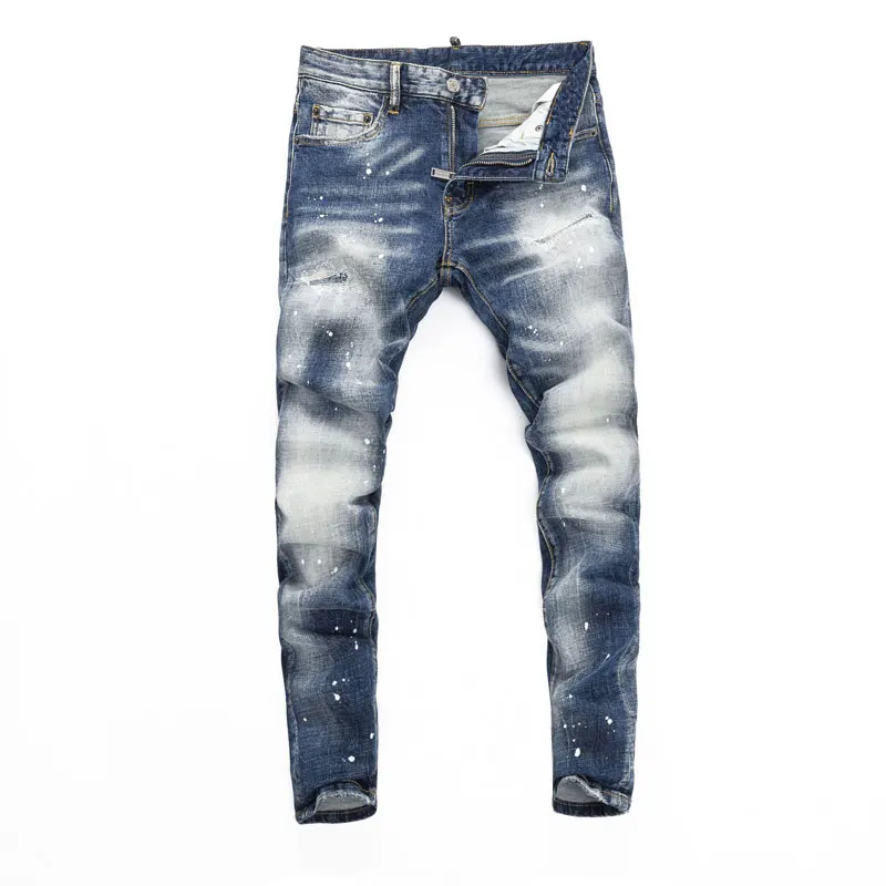 Street Designer Fashion Men Jeans Retro Blue Stretch Slim Fit Patched Ripped Jeans Men Y2K Brand Vintage Denim Pants Hombre