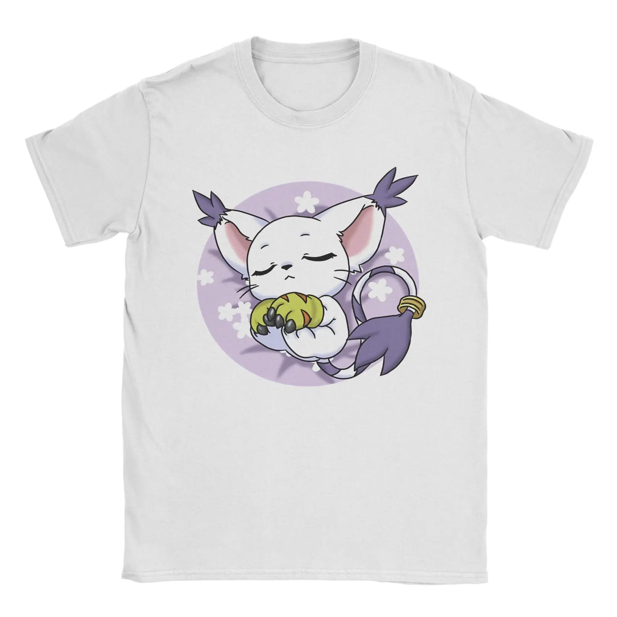 Sleeping Gatomon Digimon Tshirts Men's 100%Cotton Clothes Retro  Round Neck Short Sleeve