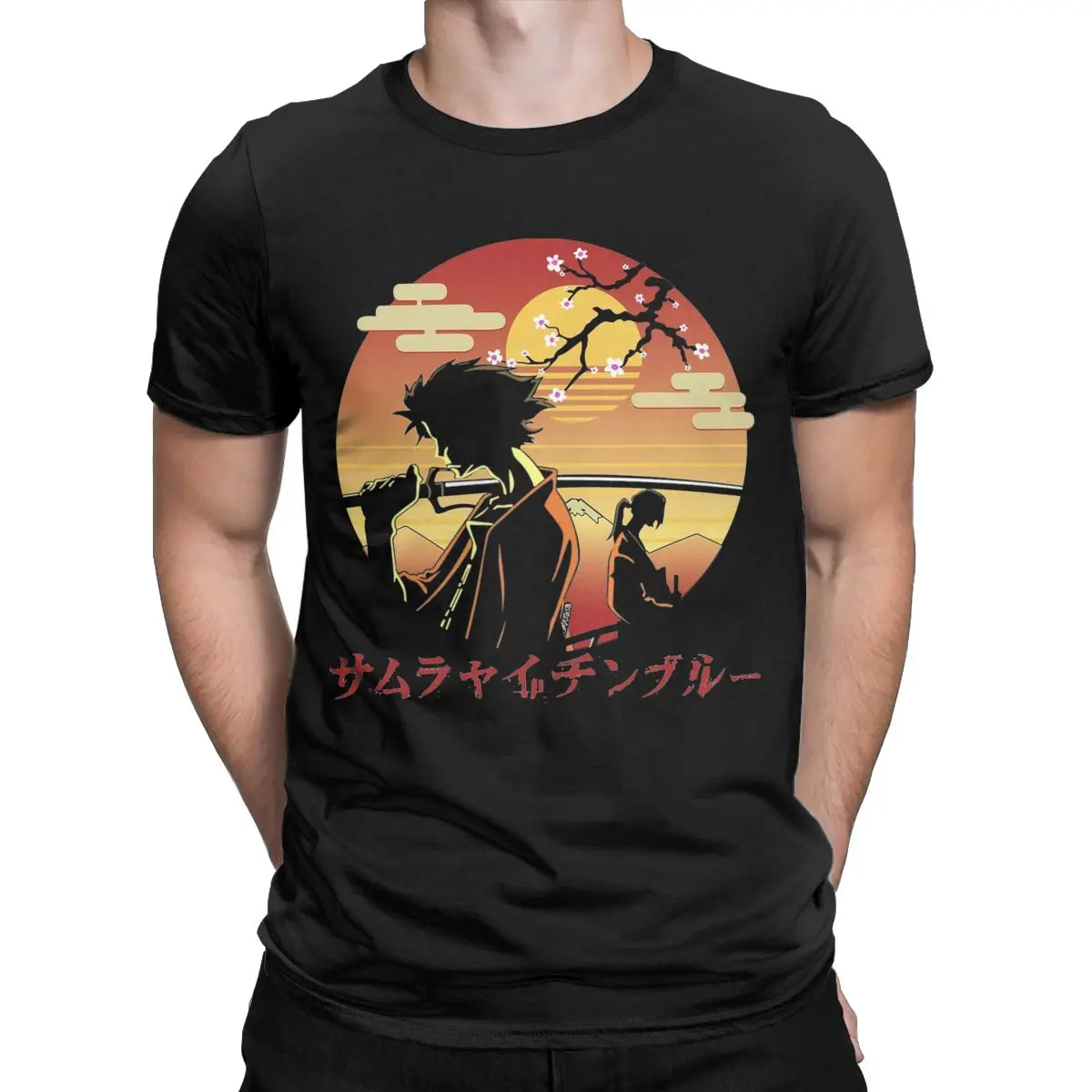 Men's T-Shirt Mugen And Jin Samurai Champloo Sunset Cool Pure Cotton Tees Short Sleeve T Shirt Crewneck Tops Party