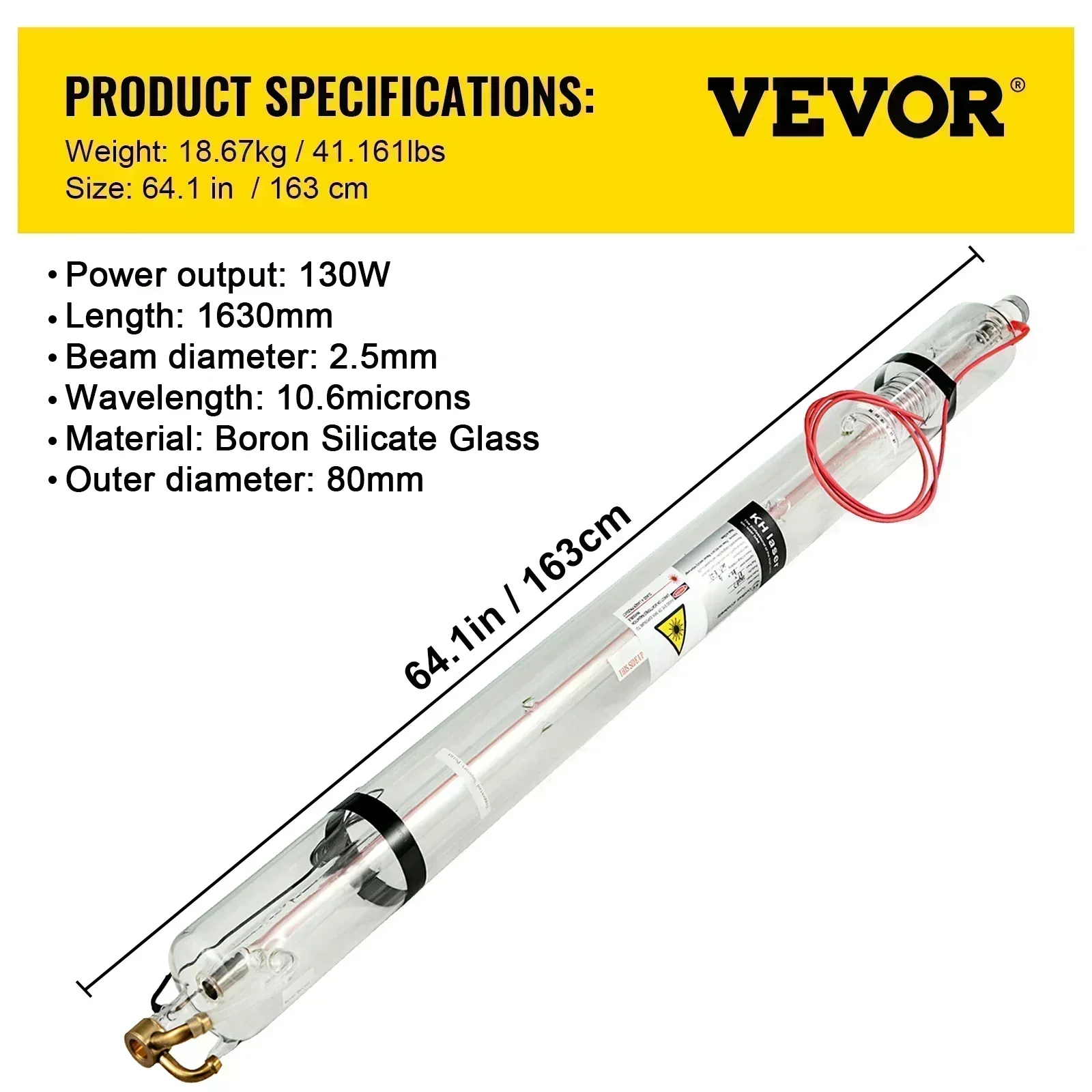 VEVOR 40-130W CO2-laserbuis met borosilicaatglas voor graveren/snijden van acryl, hout, leer, stof