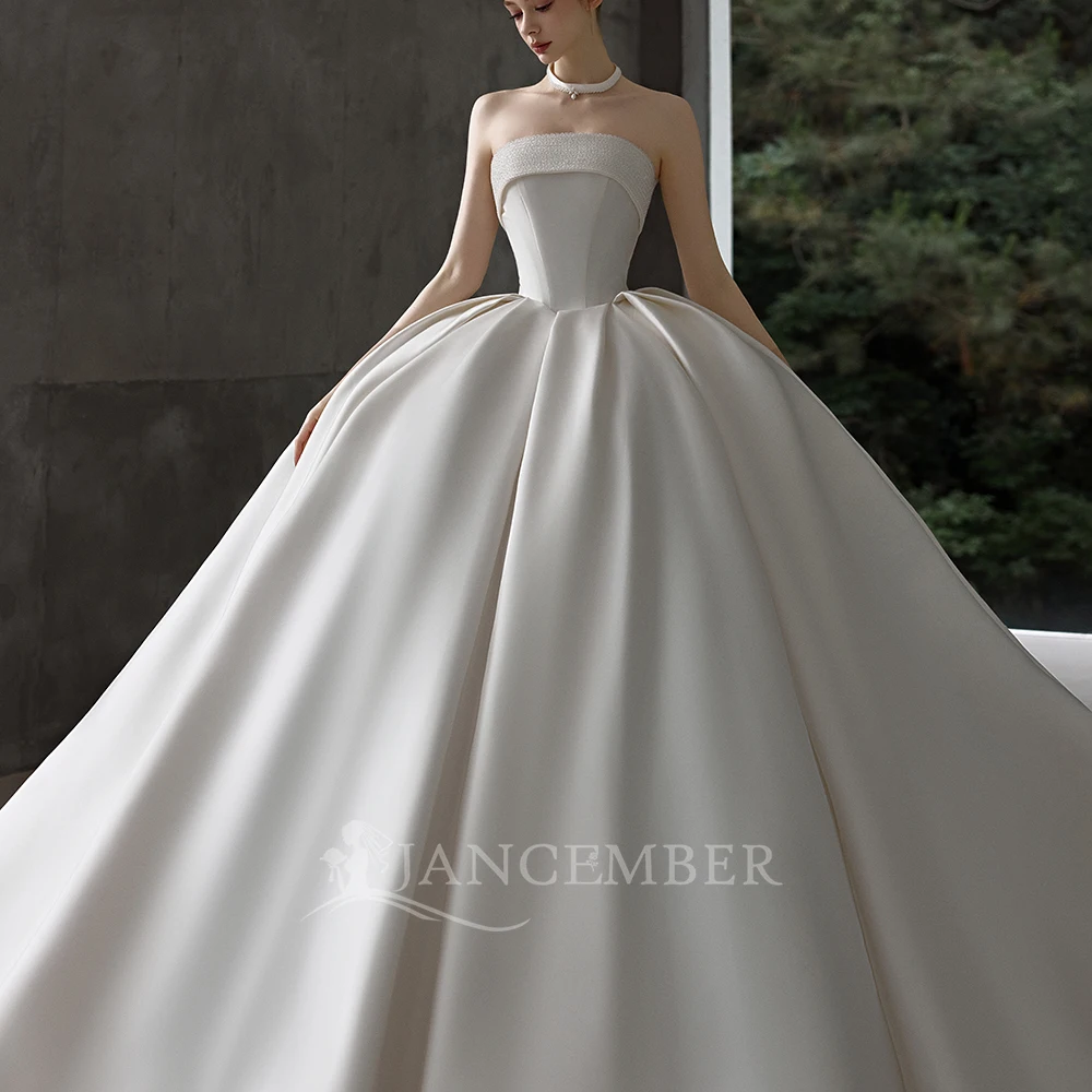 Simple Ivory Satin Ball Gown Customized Wedding Dress Strapless Corset Floor Length Wholesale Chapel Train vestidos de novia bod
