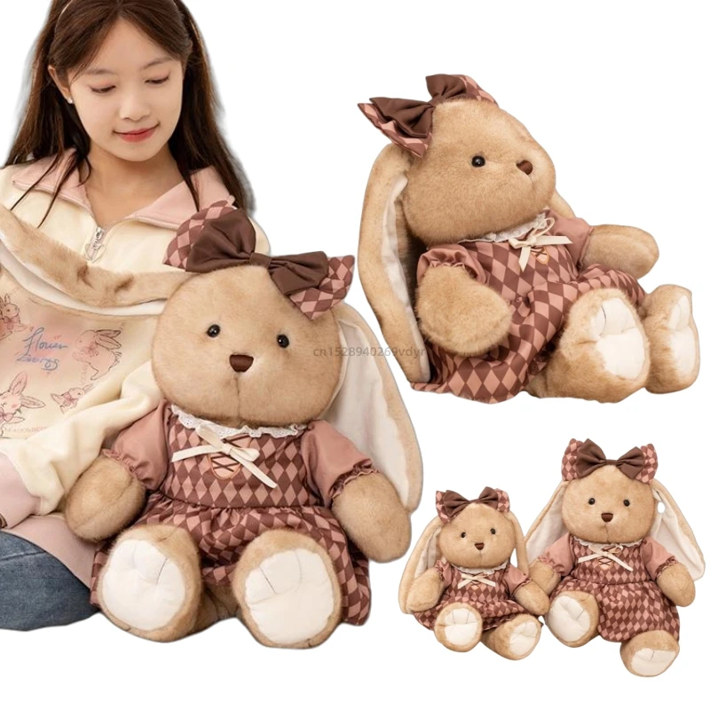 

Funny Chocolate Brown Bunny Super Soft Toys Cute Bow Striped Dress Rabbit Cartoon Christmas Halloween Birthday Gift for Kids