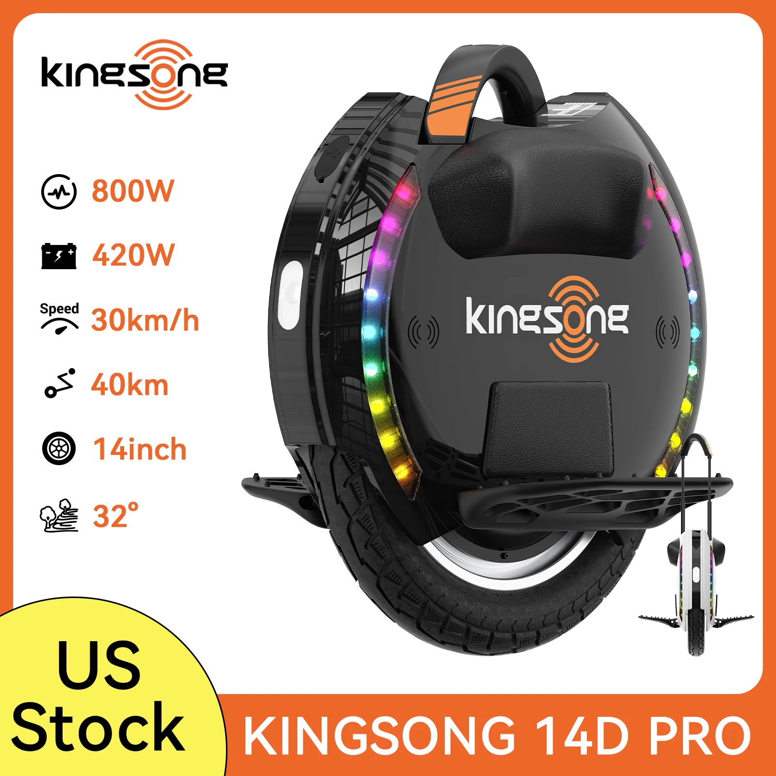 

Kingsong 14D Pro Electric Unicycle: Built for Adults, 2400W Motor, 25-Mile Range & 14" Wheel for a Precision City Ride
