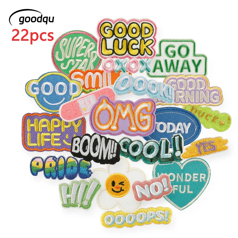 22 Stück Buchstaben selbstklebende bestickte Eisen auf Patches zum Nähen von Kleidung süße Jacke Kinder DIY Lot Stoffe Aufkleber Pack Thermal – Detail 1