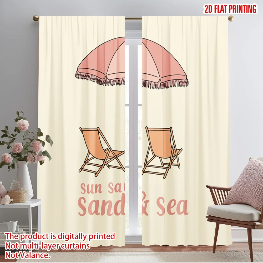 

2pcs 2D flat printing Curtain Beach Umbrella Chairs Sun Salt Sand 100% Polyester Without Electricity Festive Wall Decor Perfect