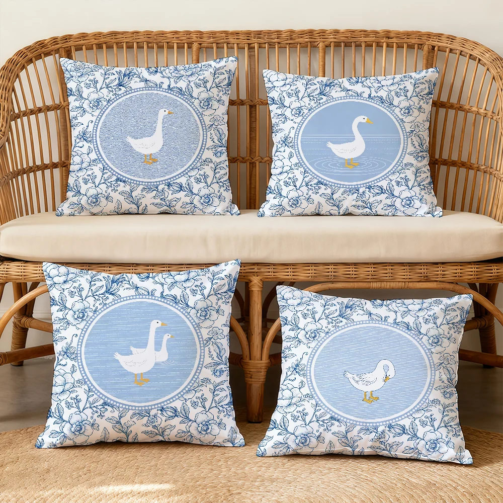 Large White Goose Blue White Porcelain Cushion Cover Square Decorative Throw Pillow Case Sofa Bed Living Room Anniversary Gifts