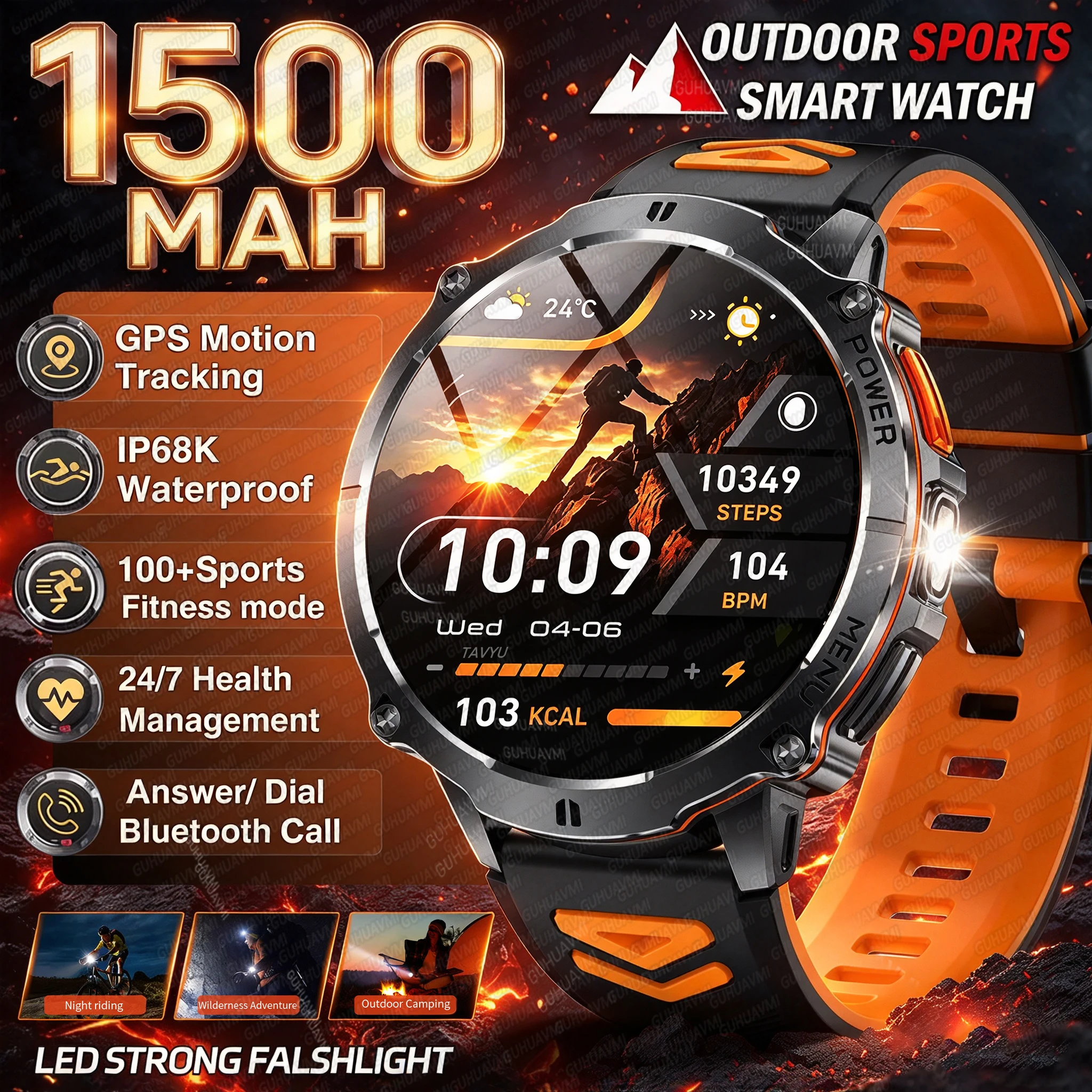 2026 New T-RX6 Military 1500mAh Battery Smart Watch Men Tactics Flashlight Bluetooth Call 120+Sports IP68 Waterproof Smartwatchs