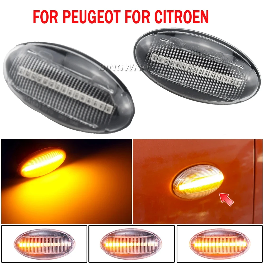 Dynamic Flashing Led Side Marker Turn Signal Light For Peugeot 307 206 607 407 1007 107 207 Partner Expert Indicator Lamp 2PCS