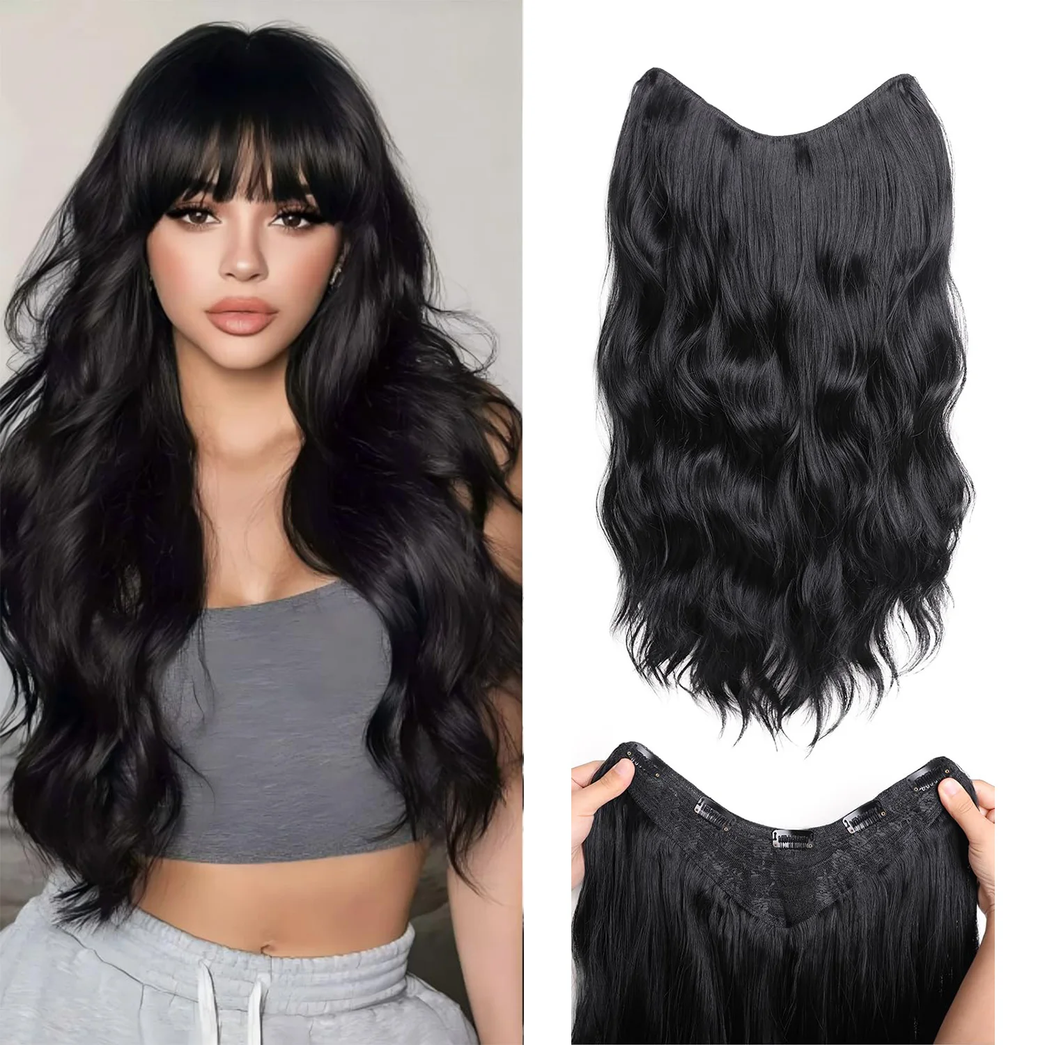 U-shaped Lace 5 Clips Clip In Hair Extensions Synthetic Long Wavy Curly Heat Resistant Full Shine Hairpieces 16/20/24 Inch