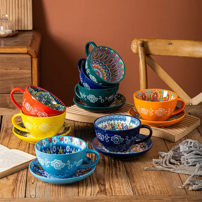 

Retro Ceramic Coffee Cup And Plate Set High Appearance Level Mugs Breakfast Cup Birthday Gift Girls' Souvenir