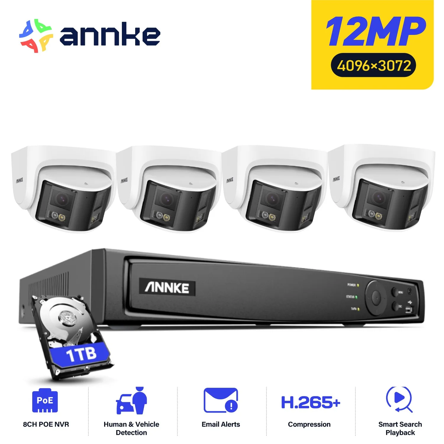 

ANNKE 8MP 180°Panoramic Security Camera System POE Protection Dual Lens Camera Two Way Audio 8CH NVR Video CCTV Surveillance Kit