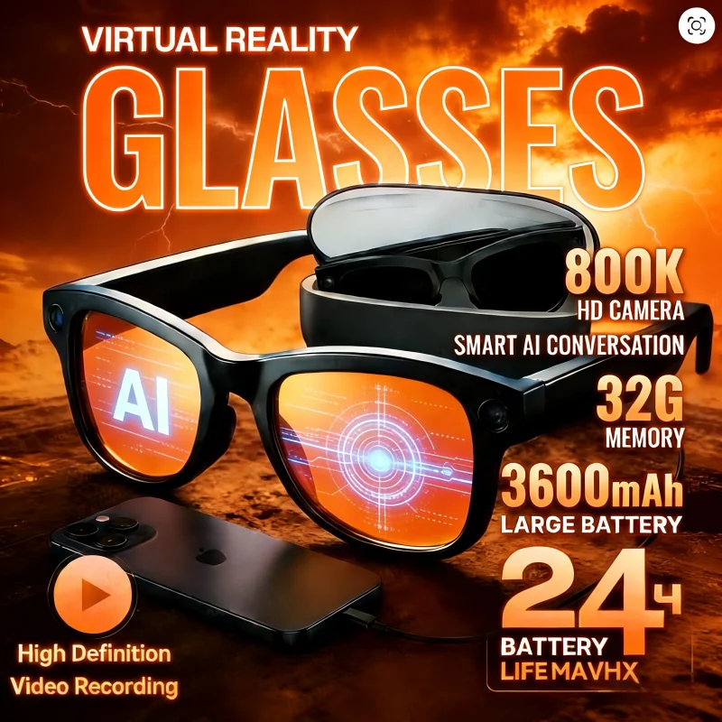 

New 4K8MPSmart Glasses Men HD CameraTranslation Chat GPT WIFI Video Recording HD Call Glasses Women Style Includes Glasses Case