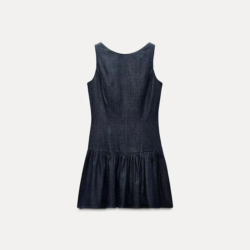 Z feminino Faionable Denim Effect ort Dr Spring New Sle Decoração em camadas Dr Fibra de poliéster