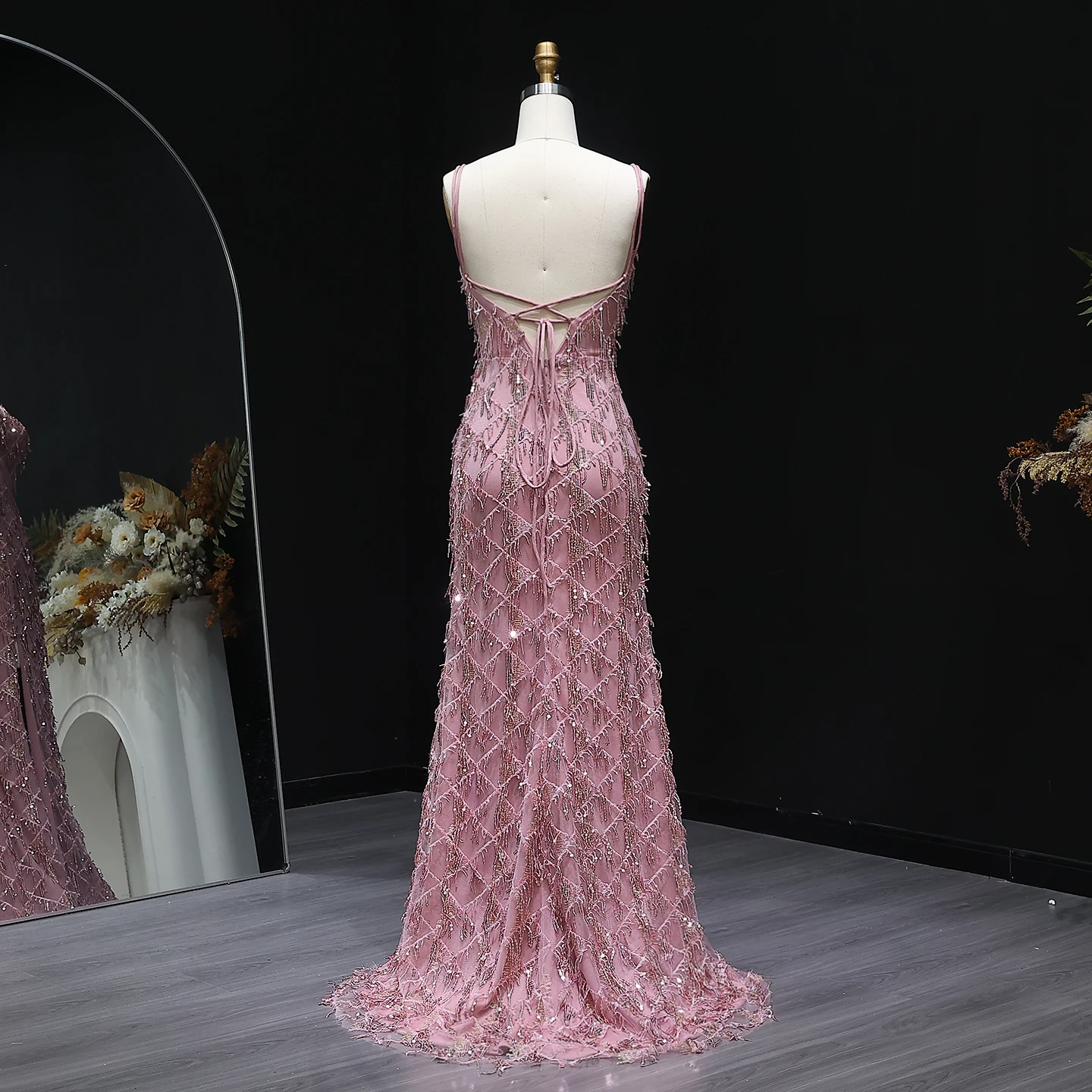 Sharon Said urocza różowa syrenka sznurowana bez pleców z frędzlami długie damskie suknie wieczorowe SH240 dostosowane