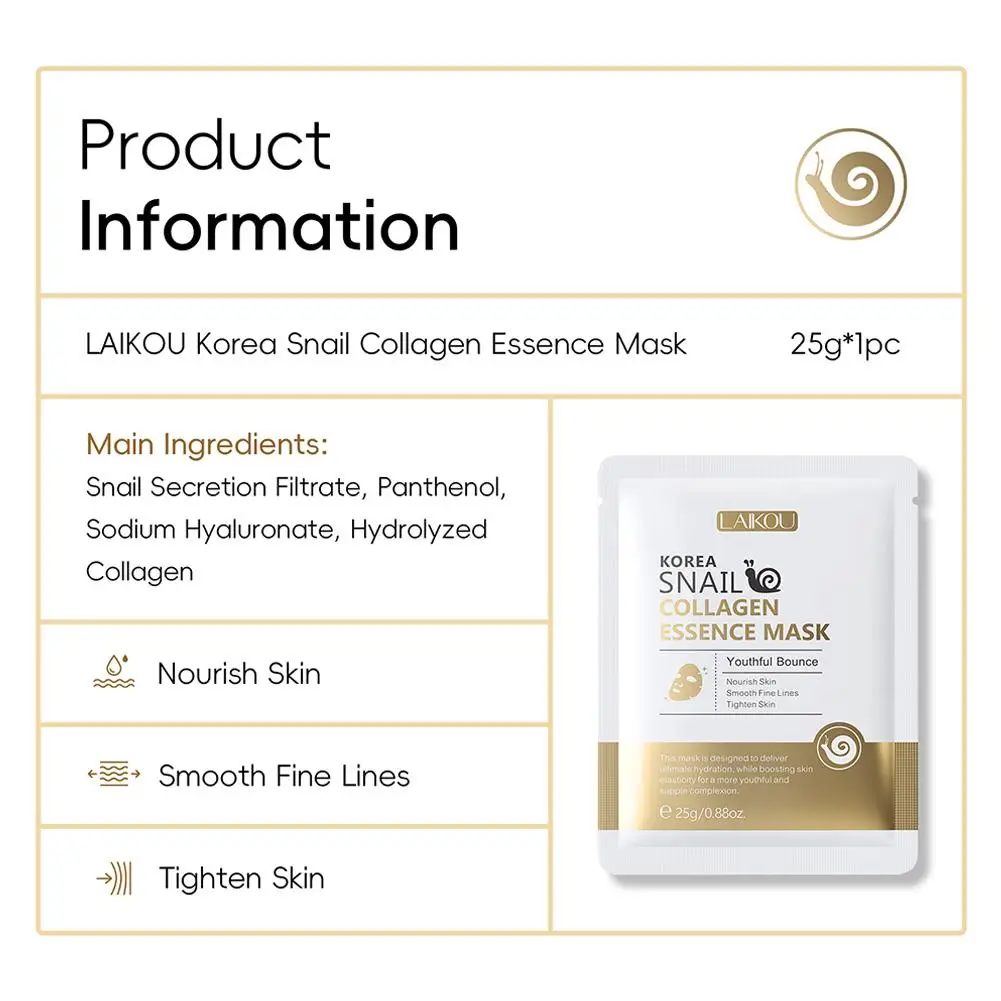 Snail Moisturizing Face Mask เติมเต็มน้ํามันควบคุมเกาหลี Care Skin Facial Face Tender หน้ากากหน้ากากเครื่องสําอางแผ่น A5C9