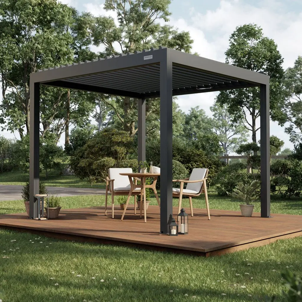 

Aluminum Pergola 3x6m Relaxing Gazebo Powder Coated Gazebos Bioclimatic Louvered Roof Flap Canopy Swimming Pool Sun Shelter