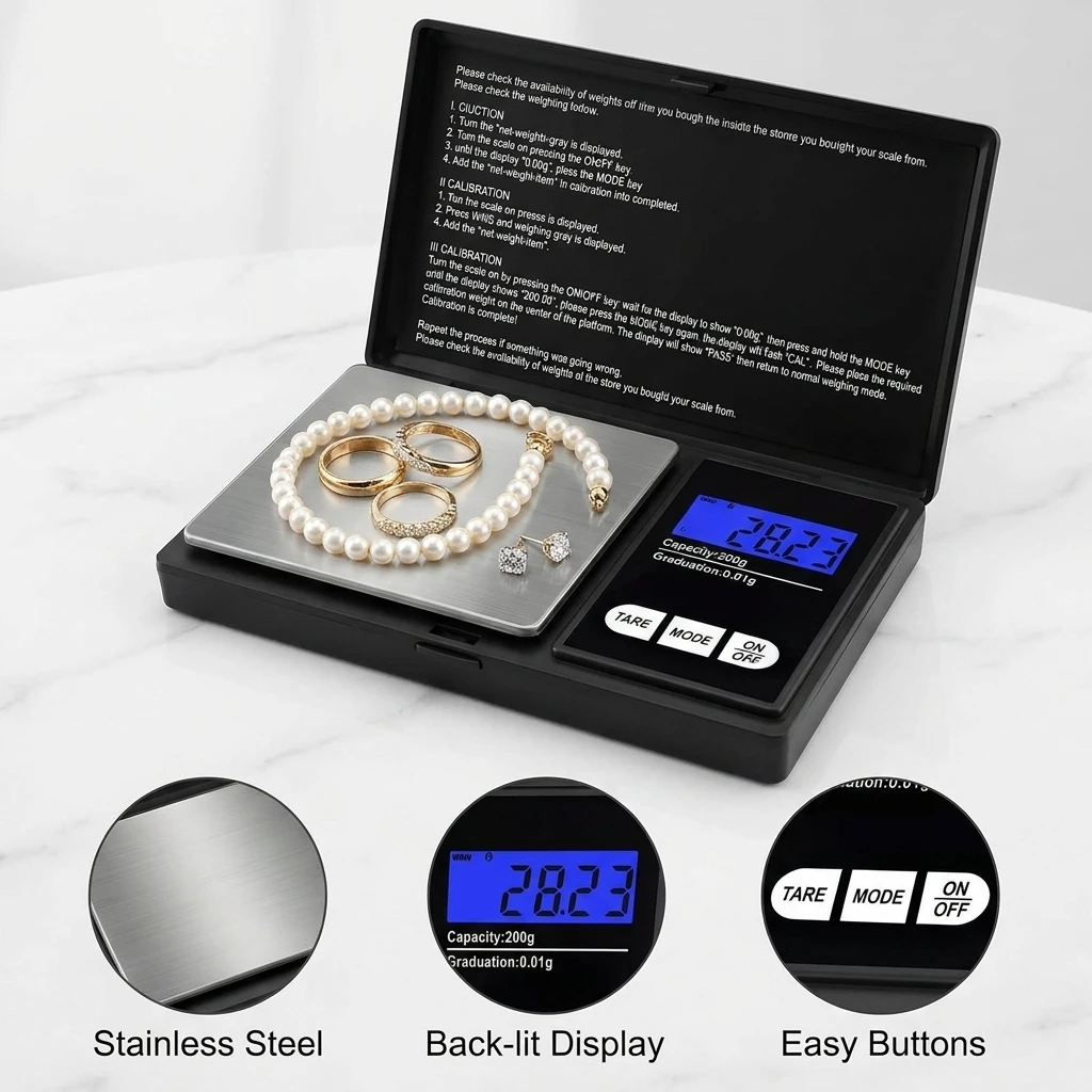 Mini Digital Scale Pocket Precision Scale for Gold Sterling Silver Jewelry 200/500gX0.01g/1kgX0.1g Electronic Weighing Tool