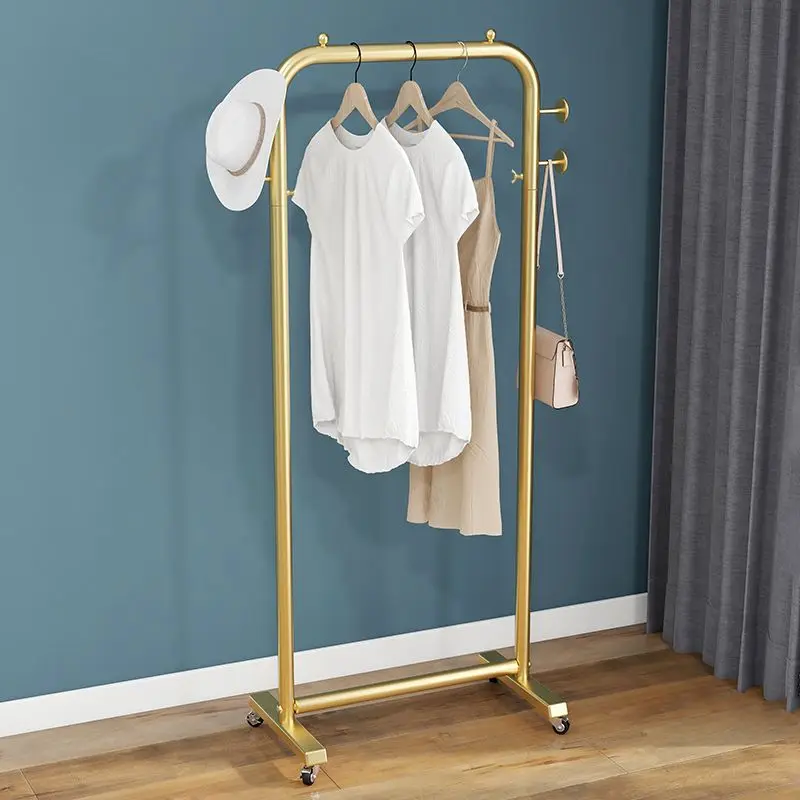 Light Luxury Nordic Multi Functional Clothes Hanger Floor Standing Mobile Coat Rack with Wheels Dress Suits Hanging Rod Storage