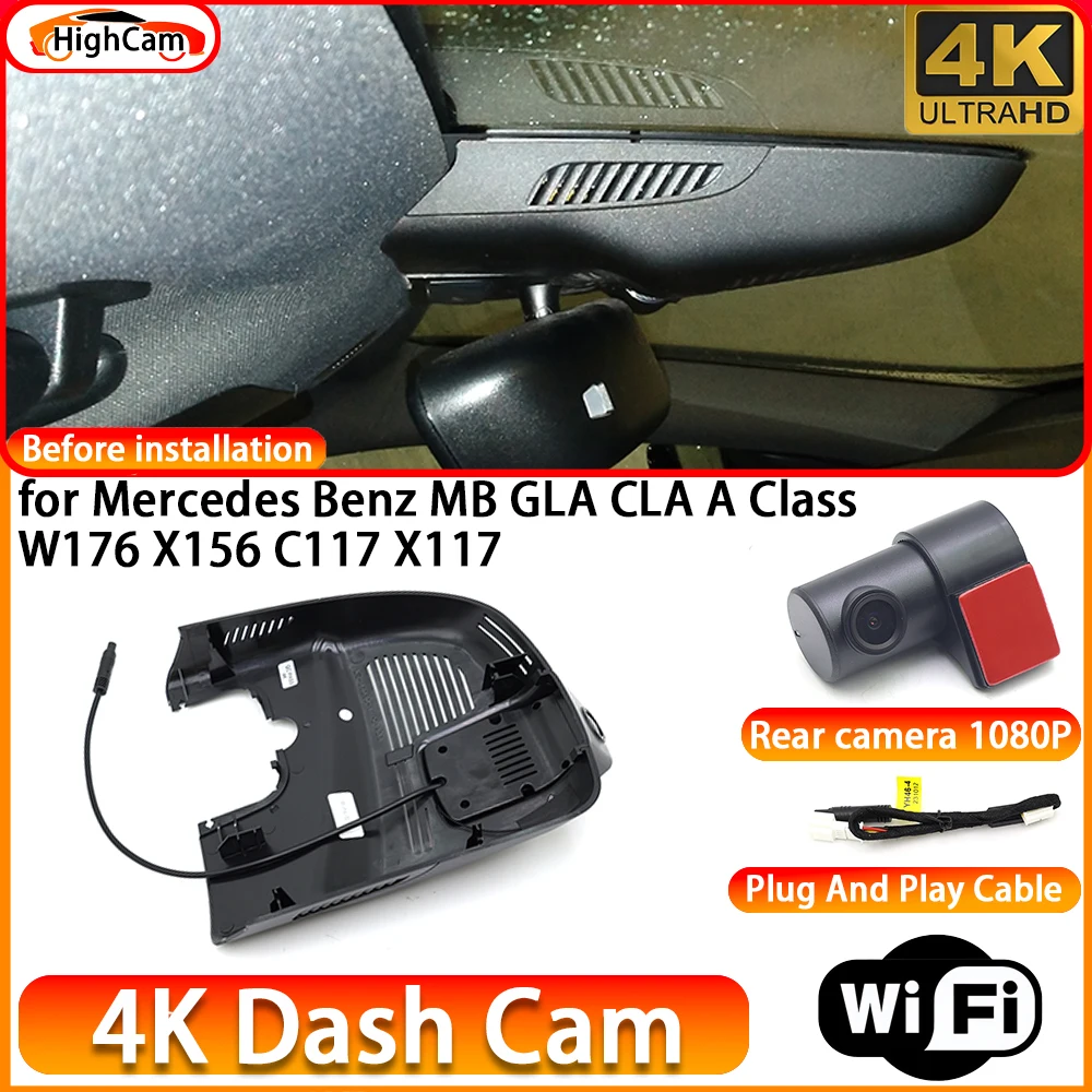 Caméra embarquée DVR 4K OEM HighCam pour Mercedes Benz MB GLA CLA Classe A W176 X156 C117 X117, caméra avant et arrière, enregistreur vidéo WiFi