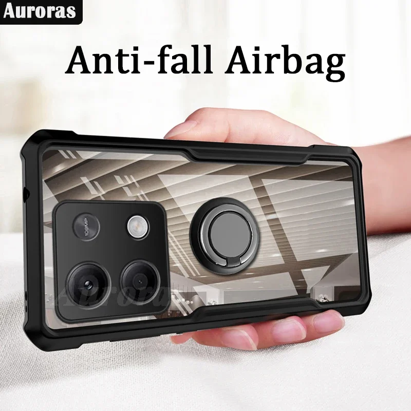 Auroras For Redmi Note 13 Pro 5G Case With Holder Ring Transparent Airbag Shell For Redmi Note 13 Pro + Plus 4G Cover Fundas