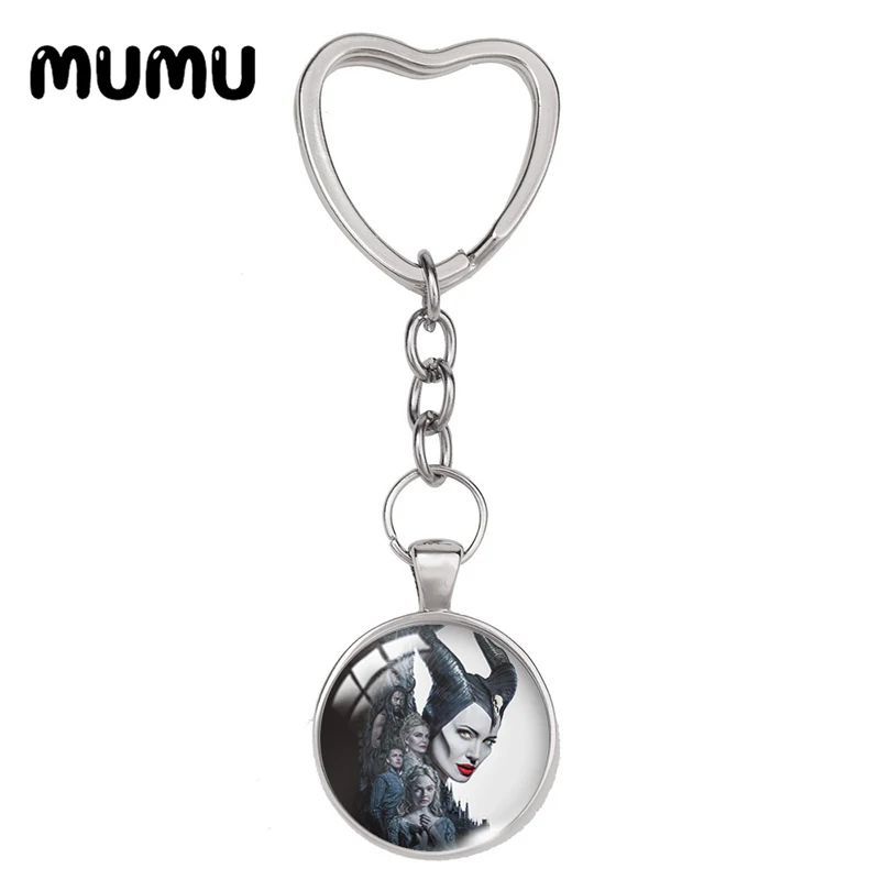 2024 New Maleficent Heart Keyring Movie Keychain Glass Dome Cabochon Jewelry Gifts Children