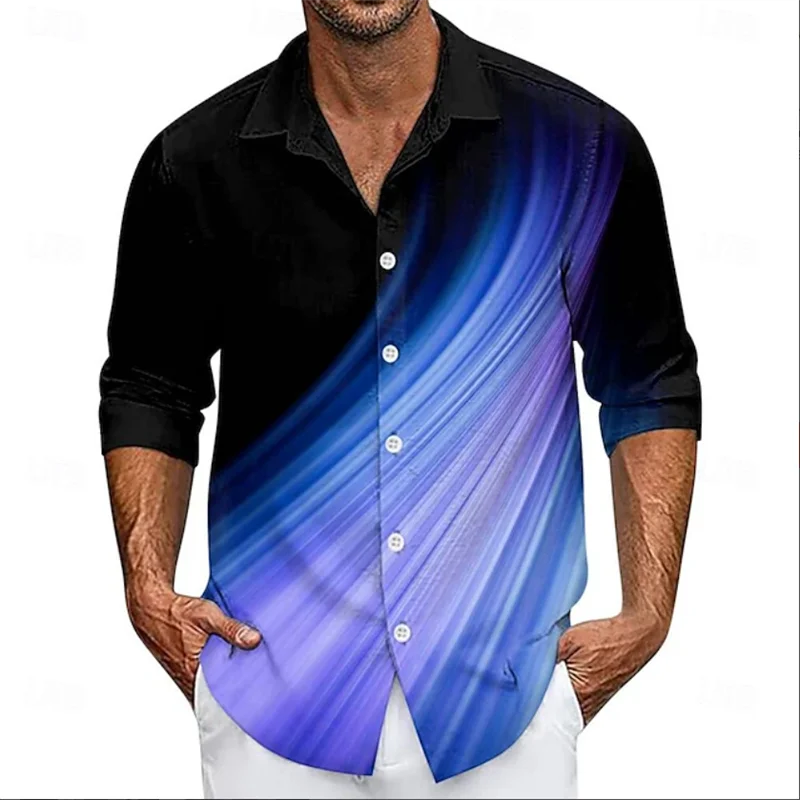 Vintage Hawaiian Men's Shirt Ethnic 3D Flower Print Long Sleeve Top Casual Fashion Loose Men's Suit Glitter Clothing Men