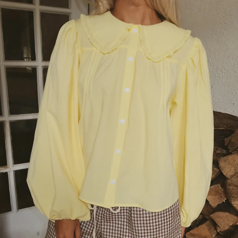 

White Long Sleeve Blouse for Women Featuring Peter Pan Collar Button Down Shirt Perfect Casual Wear Lightweight Blouses