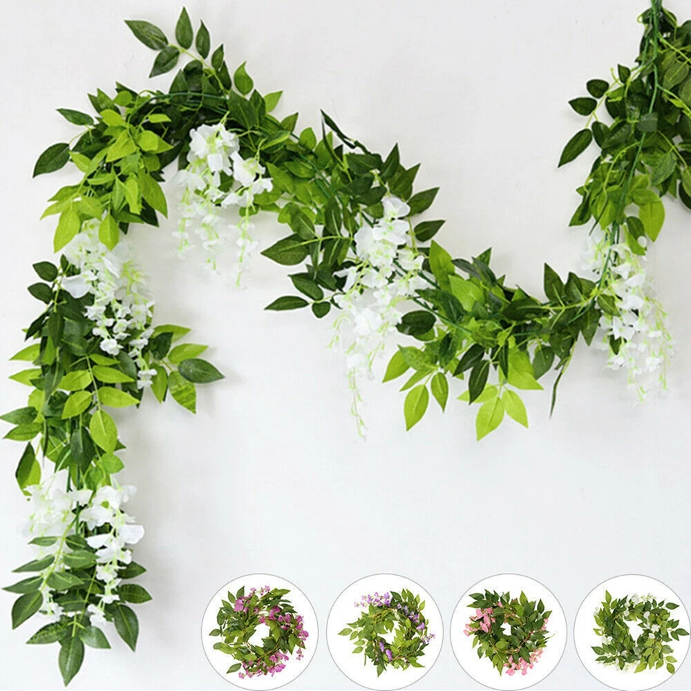 1/5PCS Artificial Flowers 2M Hydrangea Leaf Vine Wedding Decorative Plants Wall Arrangement Home Bathroom Decoration Accessories