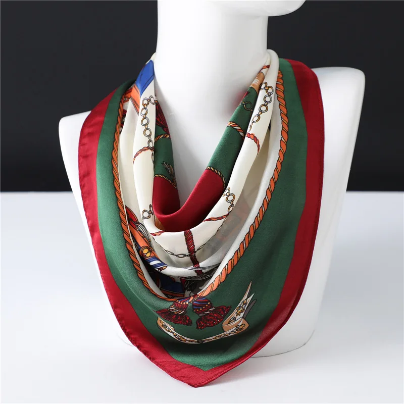 2024 Neckerchief Female Luxury Square Scarf for Women Silk Shawl Satin Hijab Fashion Wraps Hair Bands Ribbon Headband Bandana