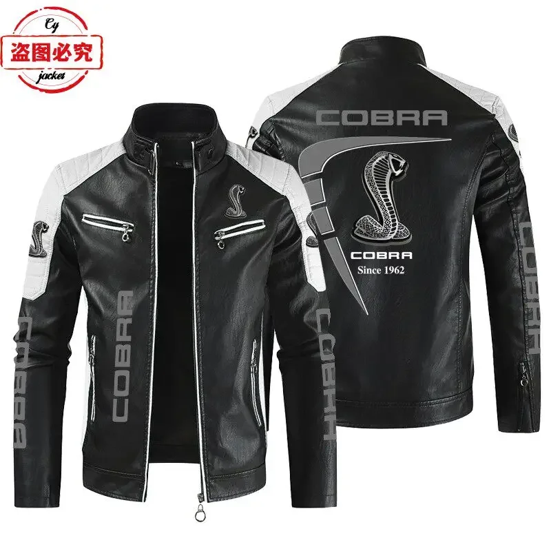 EU Size Car Logo Printed Retro Washed PU Leather Jacket Windproof All Season Men's Stand Up Collar Jacket Racing Suit Workwear