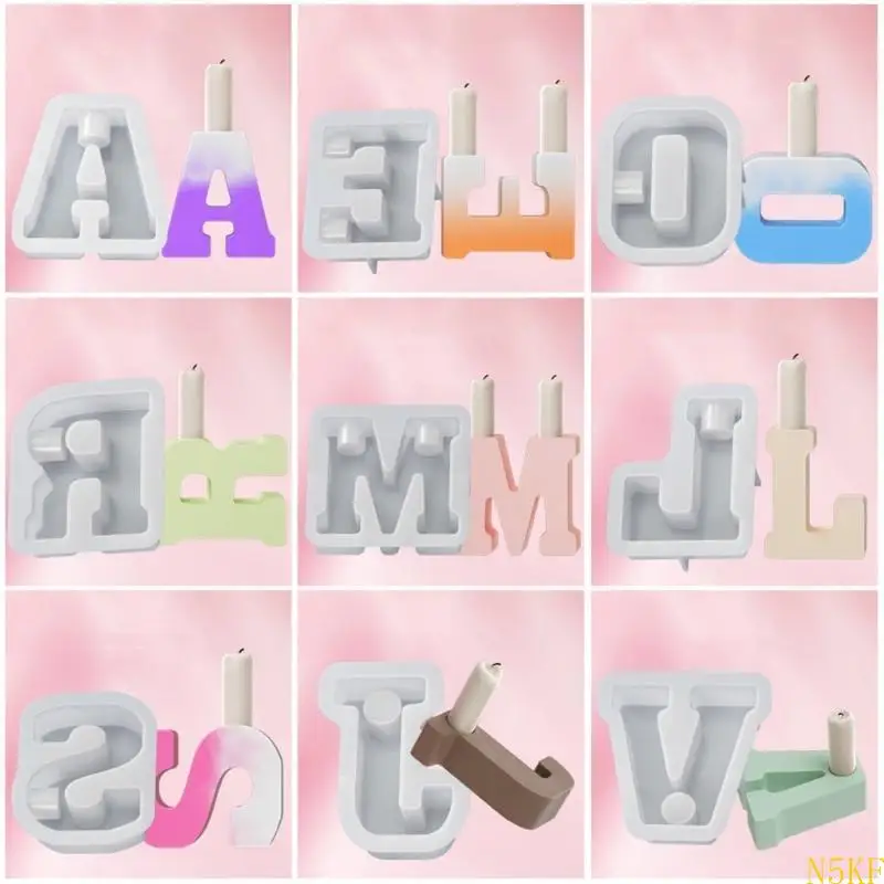 

N5KF Silicone Crafts Moulds Hand-Making Holder Mold Letter Shaped Stand Mould Silicone Material for DIY