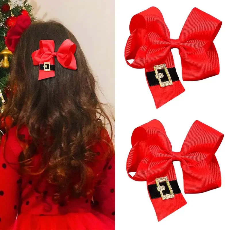 Oaoleer Christmas Hair Bow Clips For Baby Girl Cute Handmade Red Ribbon Bowknot Hairpin Hairgrips Kids Headwear Hair Accessories