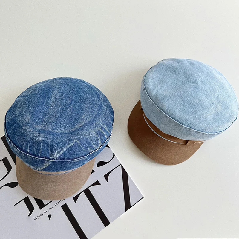 Fashion Denim Newsboy Fiddler Cap Women's Patchwork Visor Caps Paperboy Painter Octagonal Hat for Streetwear Party