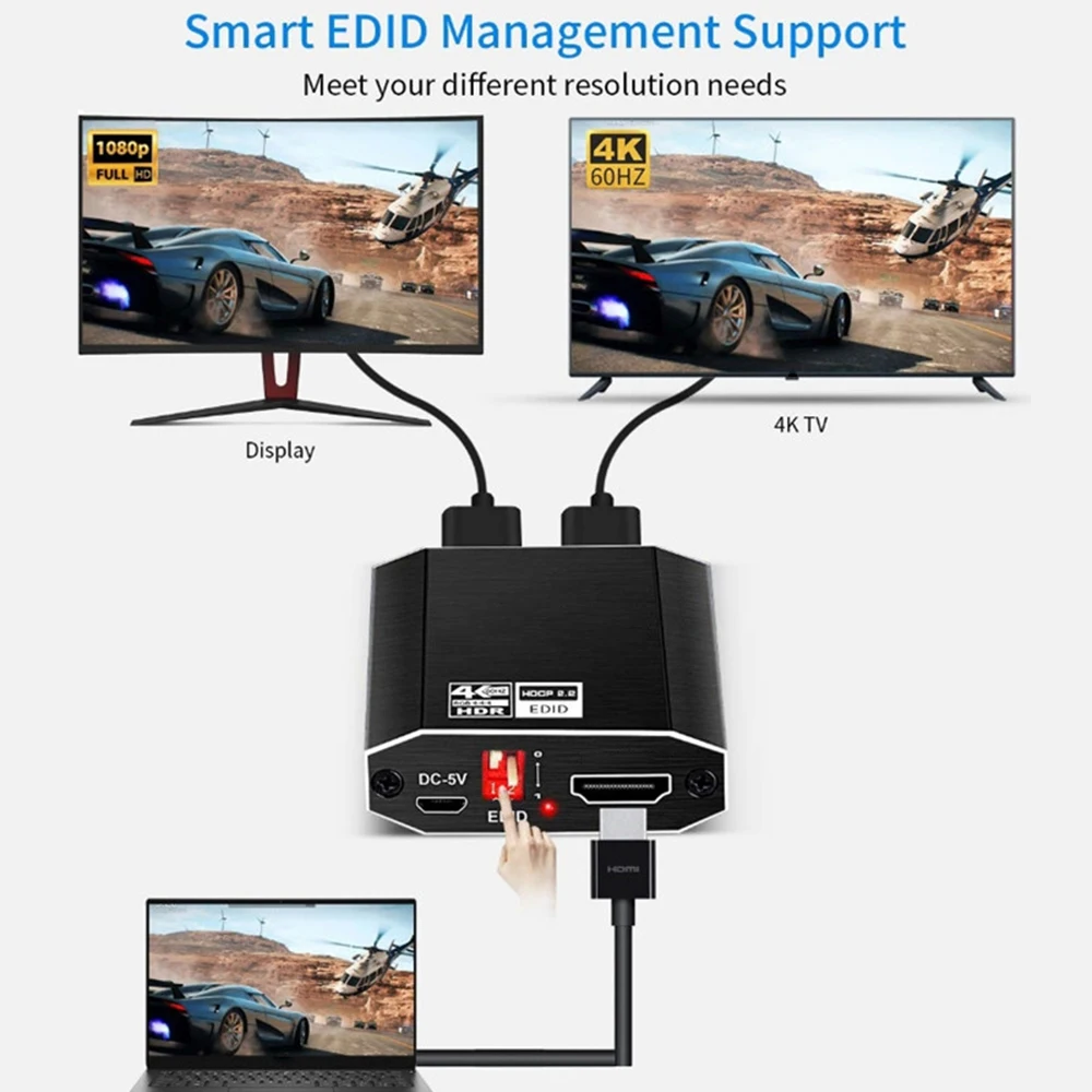 4K@60Hz HDMI-Compatible Displays Splitter Switch 1 In 2 Out With Scalar High Speed HDMI-Compatible Cable Support HDCP 2.2