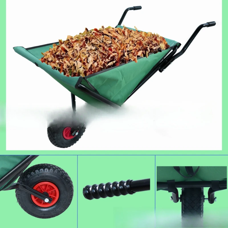 

Folding garden unicycle, cloth pocket car Fallen leaf finishing Outdoor portable tool cart