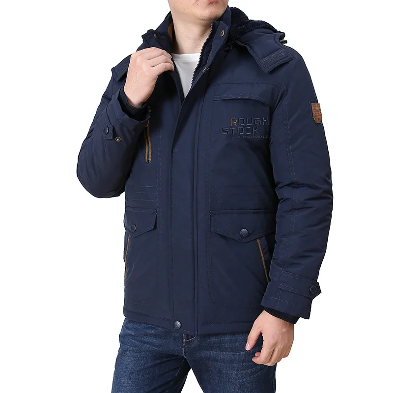 Cargo Jackets Men Winter Outdoor Windproof Warm Casual Fleece Jacket Thick Warm Hooded Coat Solid Color Outerwear Mens Clothing