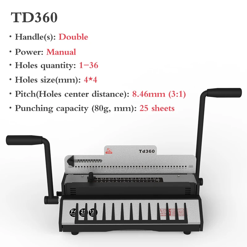 RAYSON TD360 Manual Double Handle Wire Binding Machine for A3/A4/A5/A6 Sheets Coil Spiral Small Calendar Book Binding