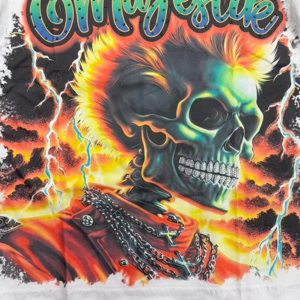 Summer Streetwear Y2k Rock Revival Skull Graphic T Shirts with Rhinestones Hip Hop Street Style Cotton Casual Short Sleeves Tees