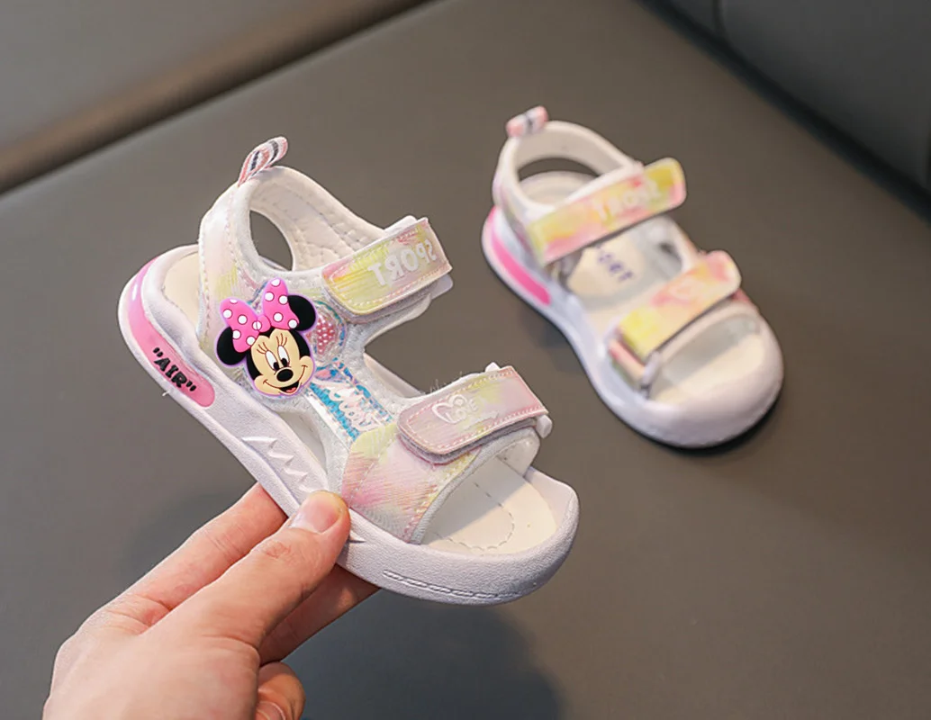 Meninas baotou sandálias mickey mouse nova moda princesa sola macia dos desenhos animados crianças sapatos de praia disney bebê da criança sapatos